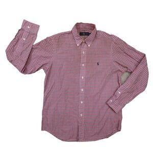 Ralph Lauren Red Blue Gingham Check Long Sleeve Button Up Shirt Mens size Medium